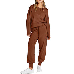 Conjunto de traje de suéter de Punto ligero para mujer, jersey de manga larga con cuello redondo, ajuste informal para invierno - Product Image 1