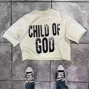 Logo personnalisé col rond manches courtes Boxy Fit surdimensionné appliques t-shirts broderie patch t-shirt pour hommes - Product Image 1