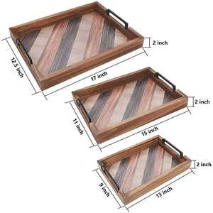 Bandeja DE SERVICIO DE MADERA hecha a mano con mango de cuerda, Artículos de bar rectangulares antideslizantes para boda, Venta caliente personalizada para uso doméstico - Product Image 4