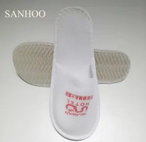 SANHOO Zhejiang Flax Disposable EVA Slipper Disposable Custom Logo Non-Slip Hotel Tourism Suede Fabric White Slippers