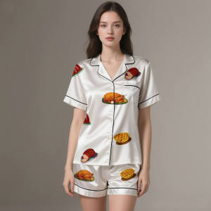 Conjunto de Pijama de Seda para Adultos, Estampado Digital, Suave y Fresco, Transpirable, 2 Piezas, Ropa de Dormir para Verano/Otoño/Primavera - Product Image 6