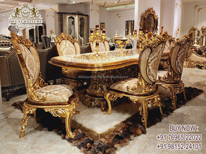 Mesa de comedor de Oro Negro tallada a mano de estilo ruso, el último juego de comedor de diseño pulido de oro hecho a mano, juego de comedor hecho a mano - Product Image 6