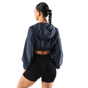 Chaqueta Corta de Nailon para Mujer, Cortavientos Ligero, Manga Larga, Dobladillo Elástico, Cierre Frontal con Cremallera, Ropa Deportiva Informal - Product Image 4