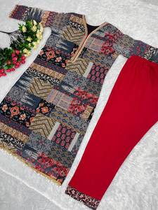 Ensemble de pantalons Kurti brodés en georgette pour les fêtes Nouvelle collection de créateurs Parfait pour les célébrations et les occasions spéciales - Product Image 4