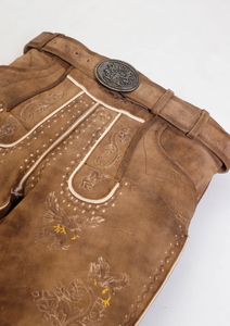 Lederhosen marron avec broderie subtile de la même couleur pour hommes Lederhosen en daim de chèvre pour hommes - Product Image 5