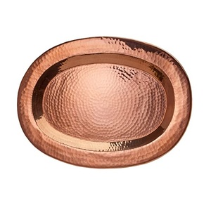 Plateaux de service ronds en métal de cuivre martelés Vintage chic dans des formes de taille personnalisées et polonais pour les cadeaux et l'hôtel de fête - Product Image 2
