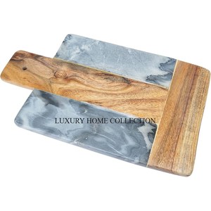 Tabla de cortar grande de mármol y madera con ranura para zumo para atrapar líquidos y evitar suciedad durante la preparación de alimentos. - Product Image 2