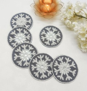 Posavasos con cuentas hechos a mano-Posavasos bohemios con respaldo de poliéster (4x4 pulgadas) - Product Image 4