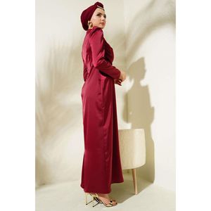 ชุดราตรีซาตินผูกข้างบานสีเบอร์กันดี - Product Image 4