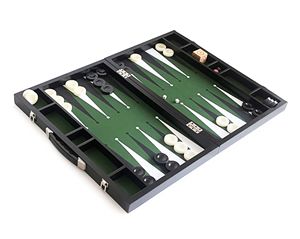 Tournament Size <b>Backgammon</b> <b>Set</b> Green Fabric Ground Leather Case 22x29 Inch (57x75cm) - Product Image 4