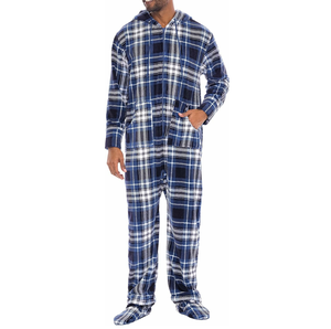 Transpirable Bordado Fleece Hombres Onesie Ropa de dormir Pijamas de una pieza Monos Personalizable Color negro y azul - Product Image 4