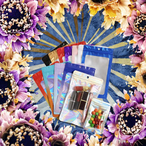 Bolsa con cremallera reutilizable reciclable impresa personalizada, bolsa pequeña de papel de aluminio Irrescent para maquillaje, bolsa de cosméticos, embalaje holográfico transparente, plástico para alimentos - Product Image 3