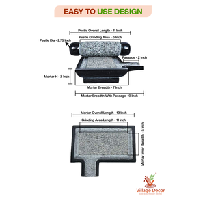 หินสีดำ13x7นิ้ว ammikallu/ปูน & สาก SIL masher okhli masher Chutney & Masala PASTE DRY Masala PASTE - Product Image 2