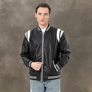 แจ็กเก็ตหนังแฟชั่นผู้ชายสำหรับฤดูใบไม้ร่วงฤดูหนาว, แจ็กเก็ตหนัง PU ลำลองมีซิปสีทึบผ้าแคนวาสสำหรับ8XL - Product Image 6