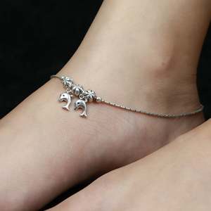 Tobillera Bohemia de Plata 925 con Baño de Oro de 18K, Diseño de Delfín Nazakat, Regalo Religioso con Motivos Religiosos, Mariposa, Número, Cruz - Product Image 2