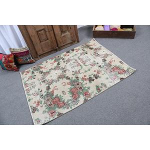 Petit tapis turc 3,2x4,6 pieds (99x139 cm), tapis oriental en laine blanc vintage - Product Image 2