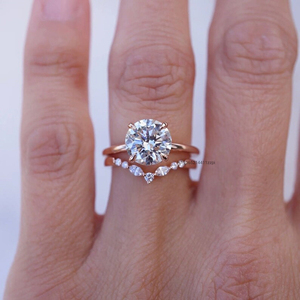Bague en moissanite courbée 0.36 ct marquise et coupe ronde en or massif 14 carats, bague à empiler assortie pour bague de fiançailles solitaire plate - Product Image 3
