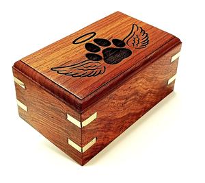 Wooden <b>Urn</b> -Engraved paw with Angel Wing-Pet <b>Urns</b> <b>for</b> <b>Dogs</b> <b>Ashes</b>-Decorative Wooden Pet <b>Urns</b> <b>for</b> <b>Ashes</b> Rosewood Cremation - Product Image 1