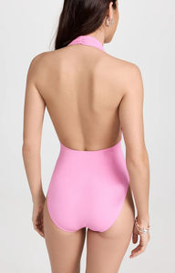 Nouveautés Maillot de bain une pièce pour femme taille XL avec bordure contrastée, dos nu en maille, bas de plage avec col montant, imprimé grande taille - Product Image 4