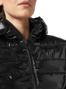 Women's <b>Black</b> Quilted Hooded Puffer <b>Jacket</b> Full Sleeve Zipper Closure Winter Wear Waterproof Breathable Women Shiny Bubble Coat - Product Image 6