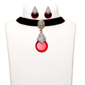 ชุดเครื่องประดับอัญมณีชั้นดีโช้คเกอร์ชุบทองหินสีแดง Necklace-1108722B - Product Image 1