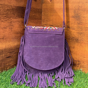 New Hot Sale Jacquard Handmade Suede Fringe Leather Sling Bag Multi Use New Vintage Design Crossbody Bag Cheap Rate Bulk Product - Product Image 4