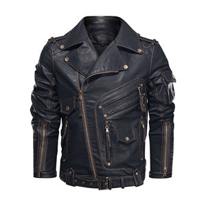 URBANGAZER INDUSTRIES Chaqueta de cuero con cuello levantado para exteriores Tela Puños ajustables Múltiples bolsillos Cintura con cinturón Patchwork - Product Image 4