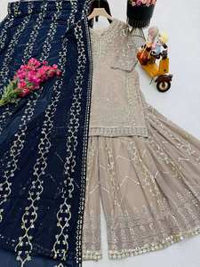 Dupatta de seda Georgette de imitación cómoda de último diseñador para fiestas indias pakistaníes trabajo de hilo de bordado pesado indio - Product Image 2