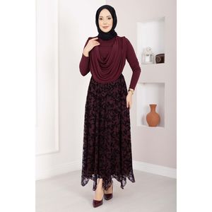 Top de Mujer Color Borgoña con Escote Drapeado, Elegante y Formal para Primavera/Otoño, Talla XL, Tejido de Viscosa y Chifón - Product Image 2