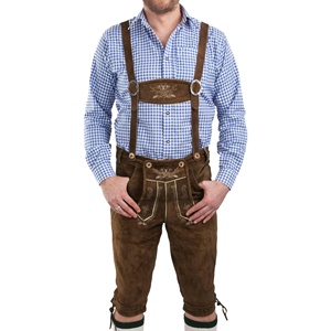 Nuevos pantalones cortos de cuero Trachten Oktoberfest para hombre, pantalones cortos bávaros de alta calidad en piel de vaca genuina, estilo kneibund. - Product Image 1