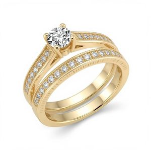 Ensemble de bagues de mariage en or massif 18 carats plaqué rhodium avec diamant solitaire pavé, bijoux fins pour fiançailles et fêtes, fabrication OEM en Thaïlande - Product Image 1
