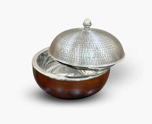 Calentador de alimentos de nogal de madera con tapa de acero inoxidable, olla caliente y cazuela, plato de frotamiento - Product Image 4