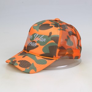 Personnalisé 5 panneaux non structuré Woodland Camo mousse corde maille casquettes arrière impression personnelle sport casquette de camionneur Snapback caractéristique point - Product Image 1