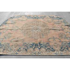 พรมตุรกีขนาดใหญ่ 6.3x8.9 ฟุต พรมวินเทจ พรมขนสัตว์สีน้ำเงิน - Product Image 3