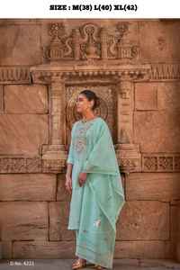 Ropa informal de algodón con pantalón Kantha Work Kurti y fabricación y proveedor de moda para mujer Dupatta DE LA India al precio más bajo - Product Image 3