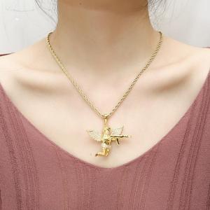 Funko-collier Hip Hop pour homme et femme, pendentif en or certifié ange vengeance, avec véritable diamant et chaîne et corde - Product Image 4