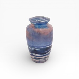 Urna Funeraria de Mármol Azul y Rosa con Patrón de Remolino Artístico y Tapa Redondeada Lisa para una Conmemoración Serena - Product Image 1