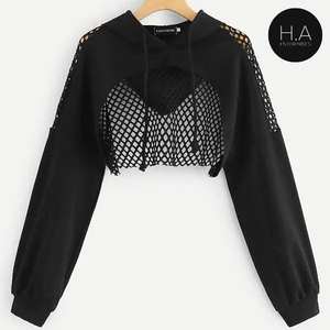 เสื้อฮู้ดผ้าฝ้ายแบบสั้นสำหรับผู้หญิงเสื้อครอปไซส์ใหญ่พิเศษออกแบบโลโก้ได้ตามต้องการ - Product Image 2