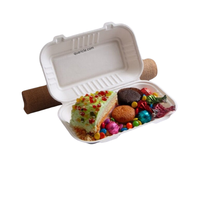 Boîte à hamburger jetable la plus populaire, naturelle, biodégradable, non toxique, type clamshell, 9*6, 9*9, pour tous types d'événements, camions de restauration, voyages