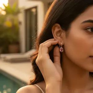 Boucles d'oreilles en argent 925 plaqué or serties de diamants floraux et de topaze rose pour les femmes, fiançailles, mariage, anniversaire - Product Image 2