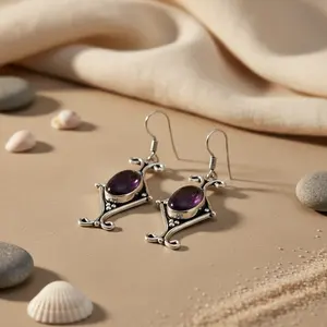 Boucles d'oreilles tendance pour femmes en argent sterling 925 avec pierre précieuse violette, coupe poire, diamant, plaqué or rose, style clou, clous en forme de cœur - Product Image 1