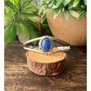 Vintage Navajo Fashion <b>Cuff</b> <b>Bracelet</b> Handmade with Lapis and Sterling <b>Silver</b> - Product Image 1