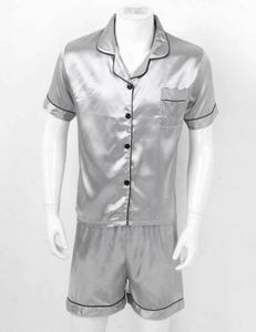Pyjamas pour hommes avec logo personnalisé OEM Pyjamas en satin Ensemble de pyjamas pour hommes Vêtements de nuit tachés Chemise en soie Caleçon de détente Costume - Product Image 6