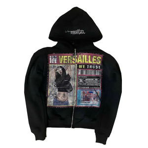 เสื้อฮู้ดดี้ทรงบ็อกซี่แบบครอป ซิปหน้า ผ้าเฟรนช์เทอร์รี่เนื้อหนา สไตล์สตรีทแวร์ ลวดลายกราฟิก ล้างสีแบบแอซิดวอช ประดับคริสตัล - Product Image 3