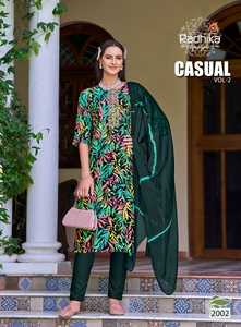 Maruti Fashion Exclusivo Heavy Rayon Foil Print Kurta Pant Set Bordado Trabajo Gasa Dupatta Nueva ropa India pakistaní - Product Image 2