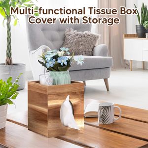 Boîte à mouchoirs couverture bois avec plateau de rangement carré boîte à mouchoirs couvre support pour salle de bain chambre Table à manger - Product Image 5