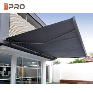 Aluminium Waterproof Cassette Electric Awnings With LED Lights Retractable Pvc Coated Awning For Sun Protection