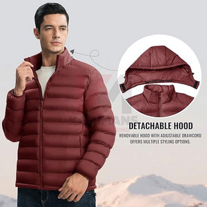 Mens Hooded Water Resistant Puffer Jacket Detachable Hood Lightweight Winter <b>Coat</b> Pockets Elastic Cuffs Adjustable Hem - Product Image 6