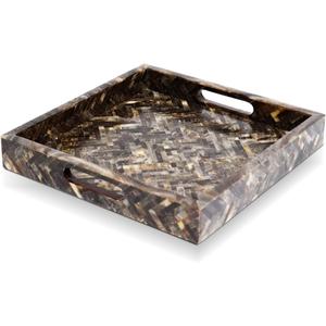 ถาดเสิร์ฟไม้เคลือบเอนาเมลลายดอกไม้/ผลไม้ พร้อมหูจับ ตกแต่งได้ตามต้องการสำหรับรอมฎอน/งานแต่งงาน - Product Image 1