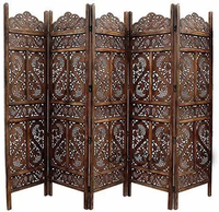 Paravent vintage en bois brun, écran de séparation d'espace, écrans d'intimité faits à la main, forme ovale polie, grand motif nature morte, artisanat Calvin